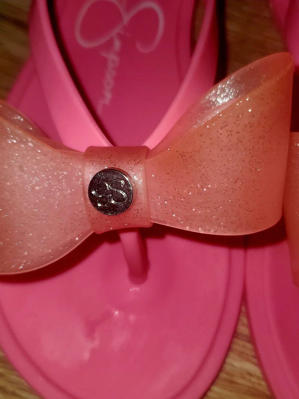 Girls Jessica Simpson Pink Glam Bow Jelly Flip Flops